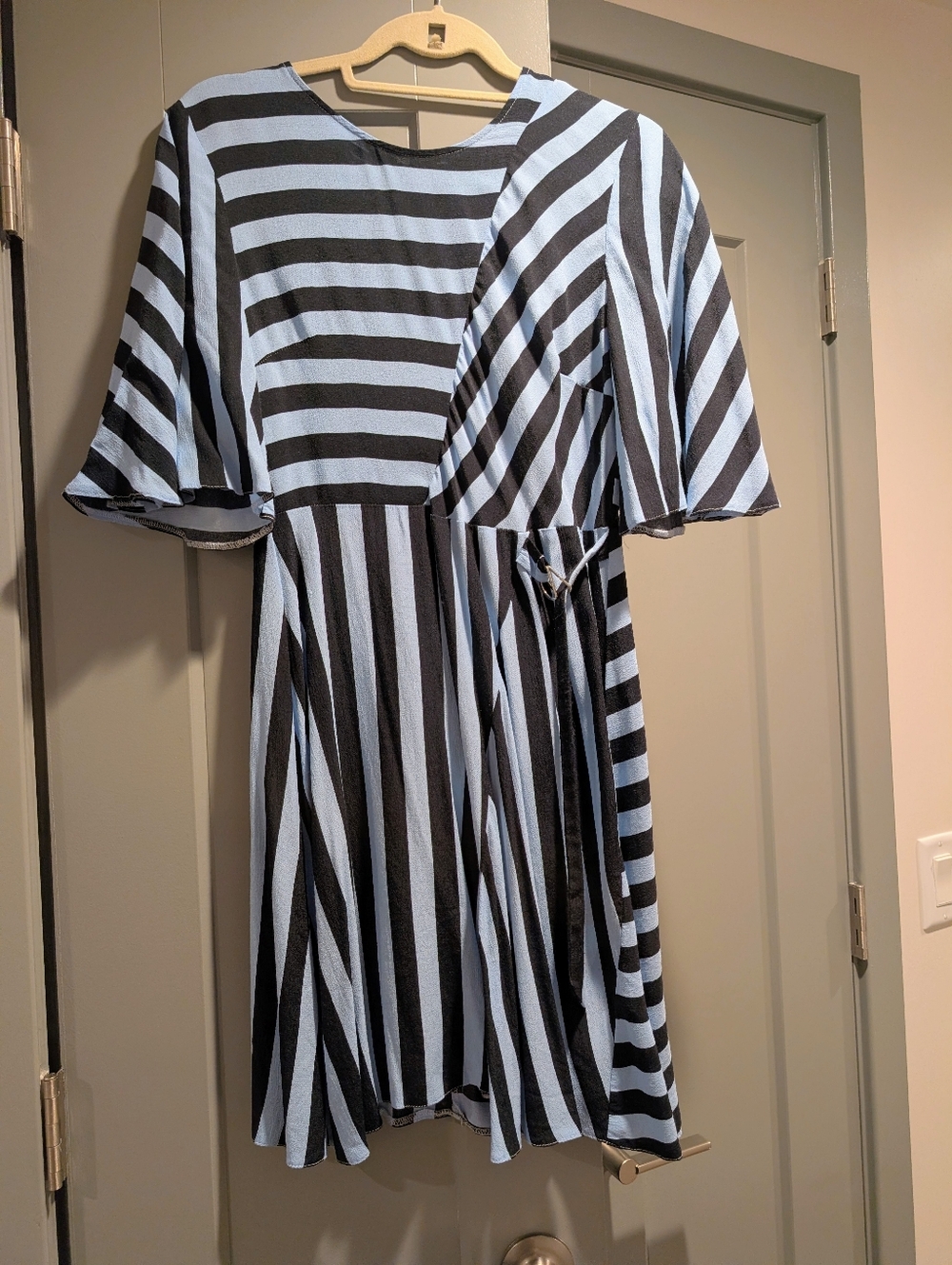 Topshop - Striped Blue and Black Fit-and-Flare Dress